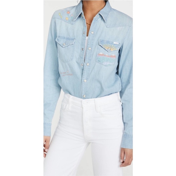 MOTHER Tops - MOTHER All My Exes Embroidered Pearl Snap Shirt In No Rain, No Flowers Size XS